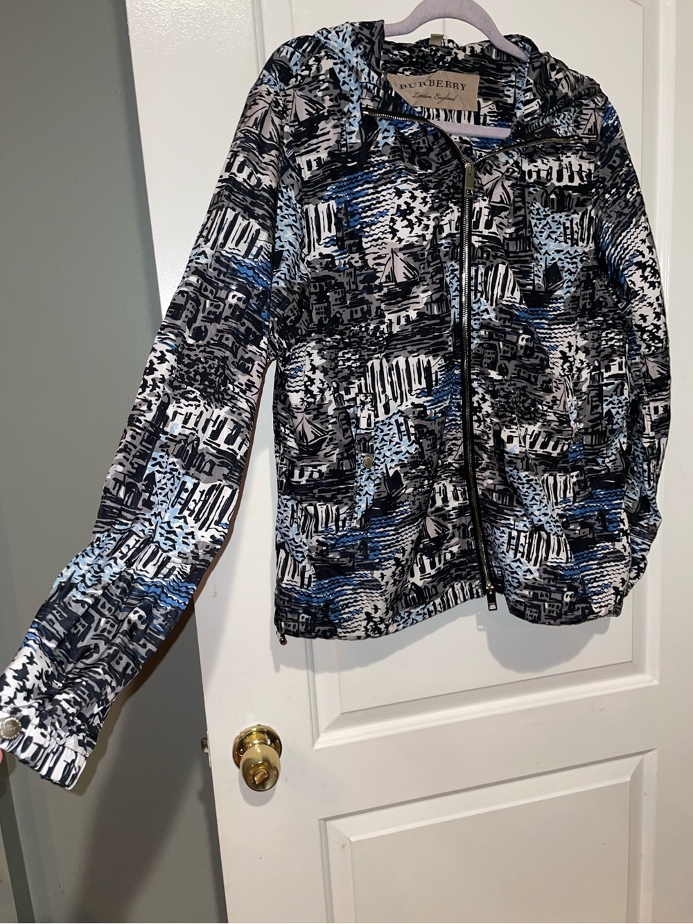 New! Burberry Boat Harbor Print Nylon Hooded Jacket Rare Novelty Unisex🌊⚓️ Large - Picture 7 of 13